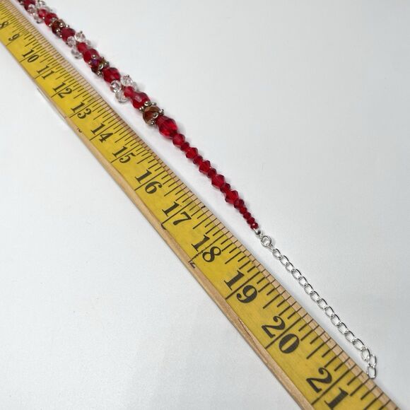 Artisan Red White Glass Beaded STatement Necklace Elegant Stunning Sparkly 21” - Picture 7 of 7